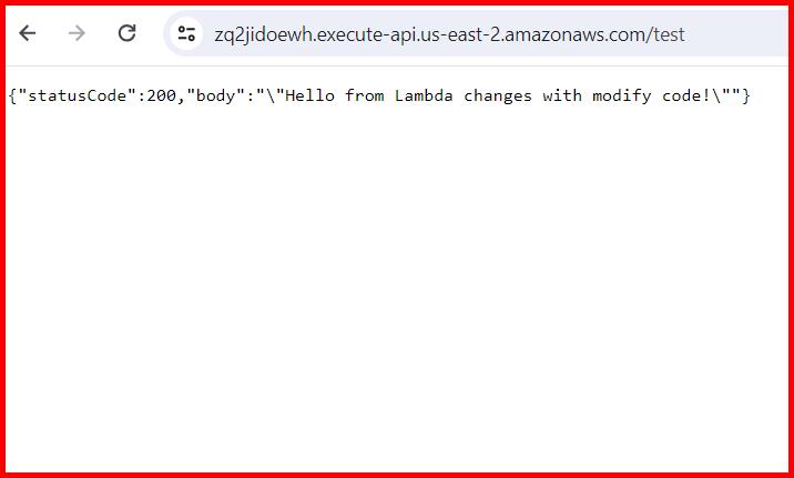 Picture showing the output of updated lambda function
